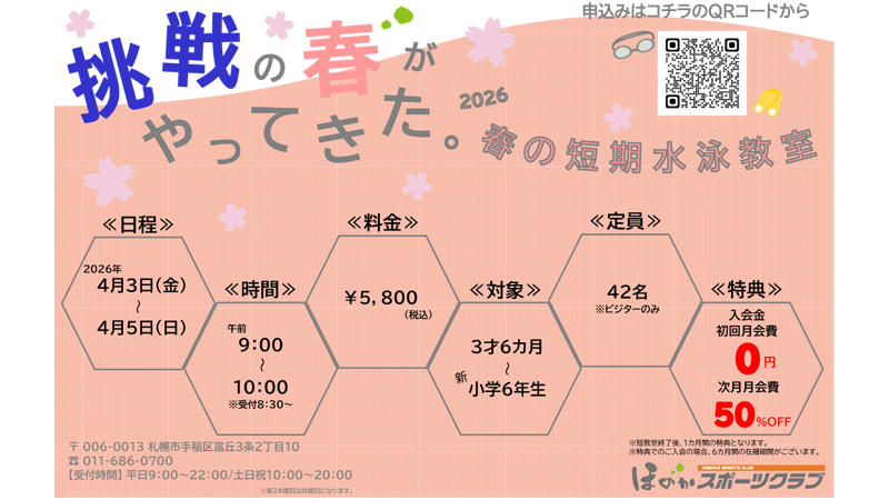 春の短期水泳教室<